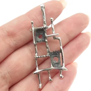 925 Sterling Silver Vintage Modernist Oxidized Pin Brooch