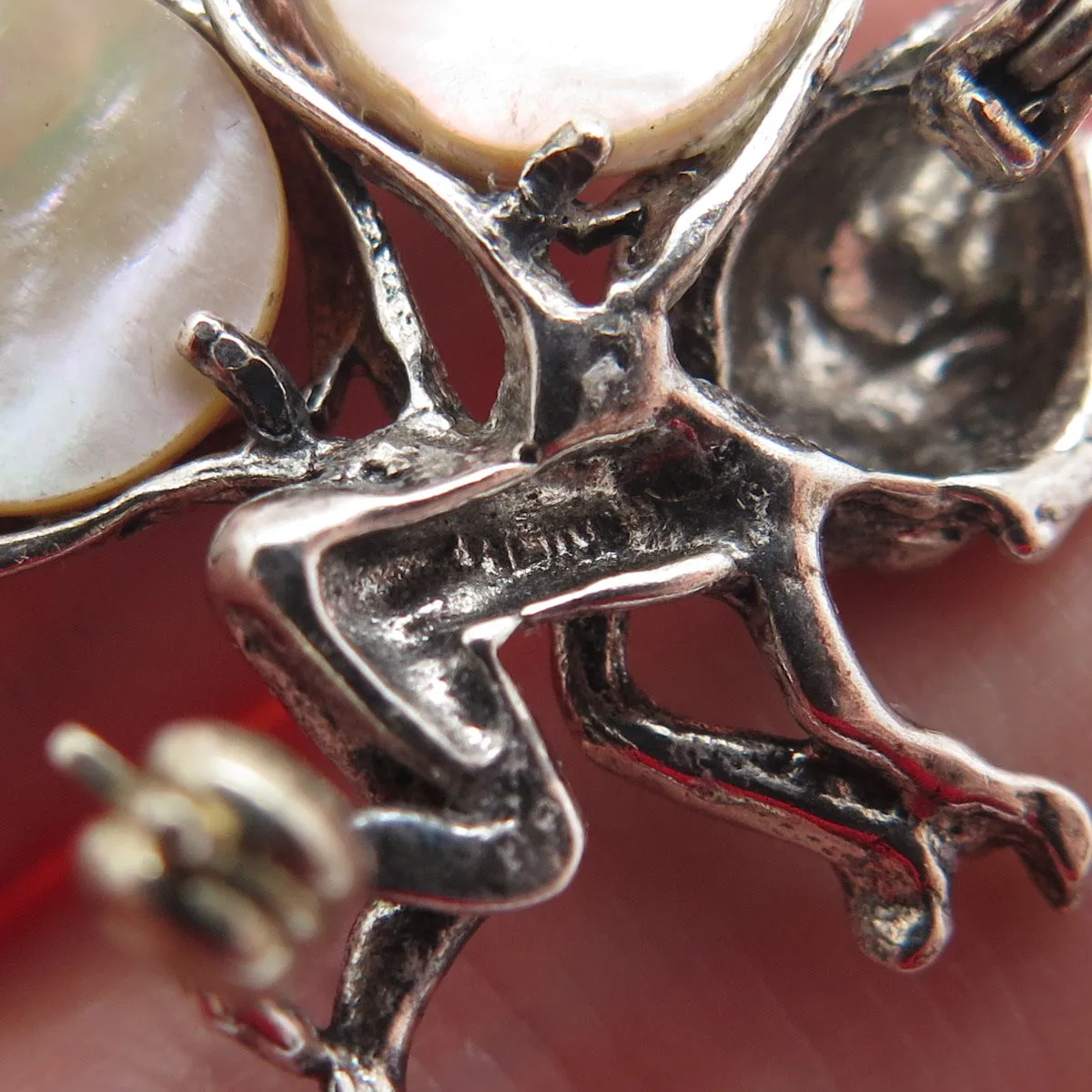925 Sterling Silver Vintage Real Abalone Shell Fairy Elf Oxidized Pin Brooch