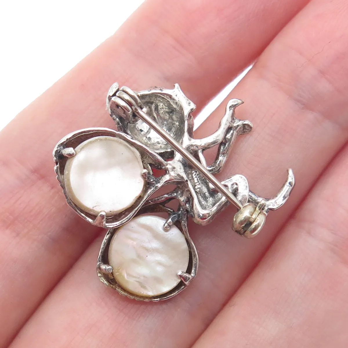 925 Sterling Silver Vintage Real Abalone Shell Fairy Elf Oxidized Pin Brooch