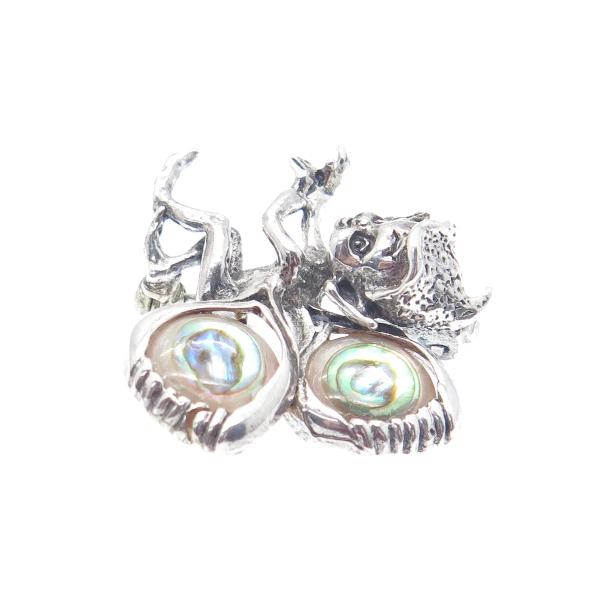 925 Sterling Silver Vintage Real Abalone Shell Fairy Elf Oxidized Pin Brooch
