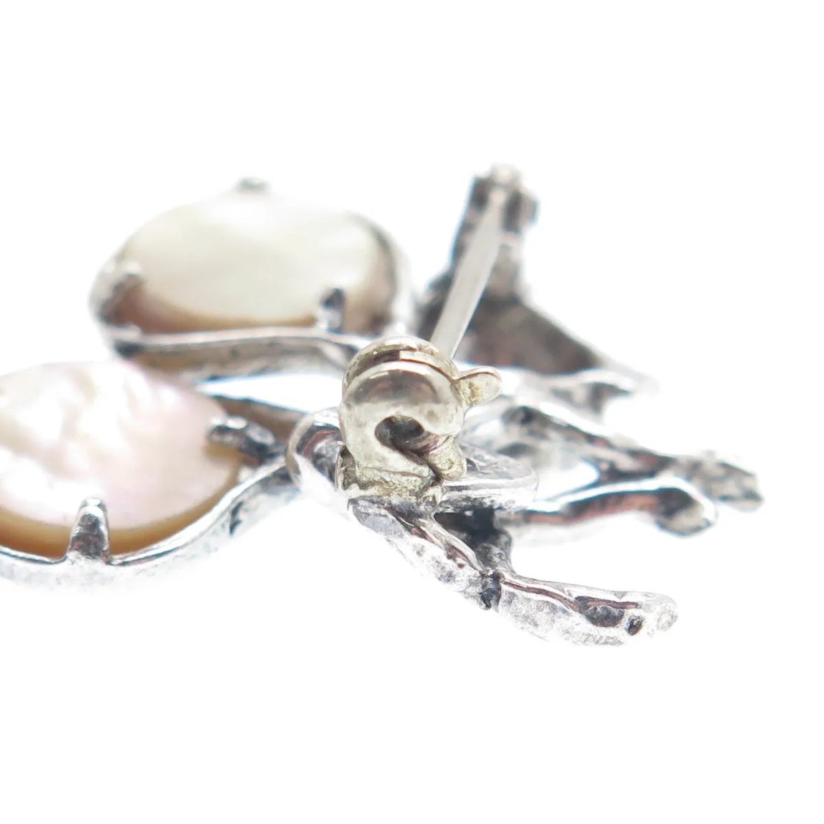 925 Sterling Silver Vintage Real Abalone Shell Fairy Elf Oxidized Pin Brooch