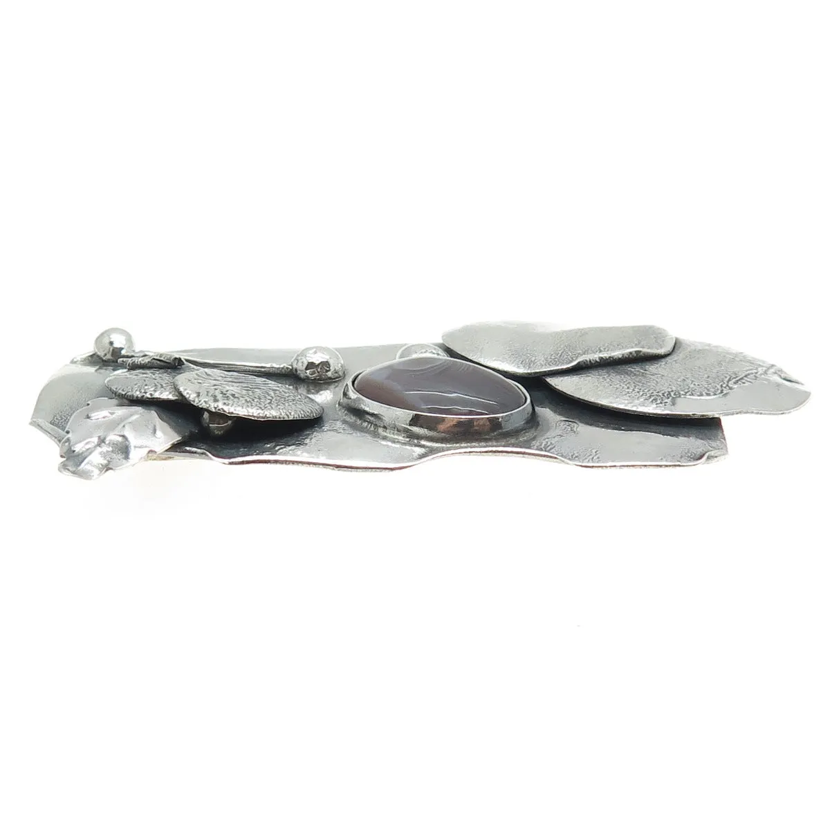925 Sterling Silver Vintage Real Picture Agate Gemstone Modernist Pin Brooch