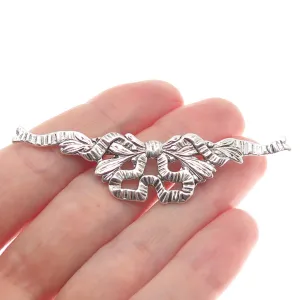 925 Sterling Silver Vintage Ribbon Bow Oxidized Pin Brooch