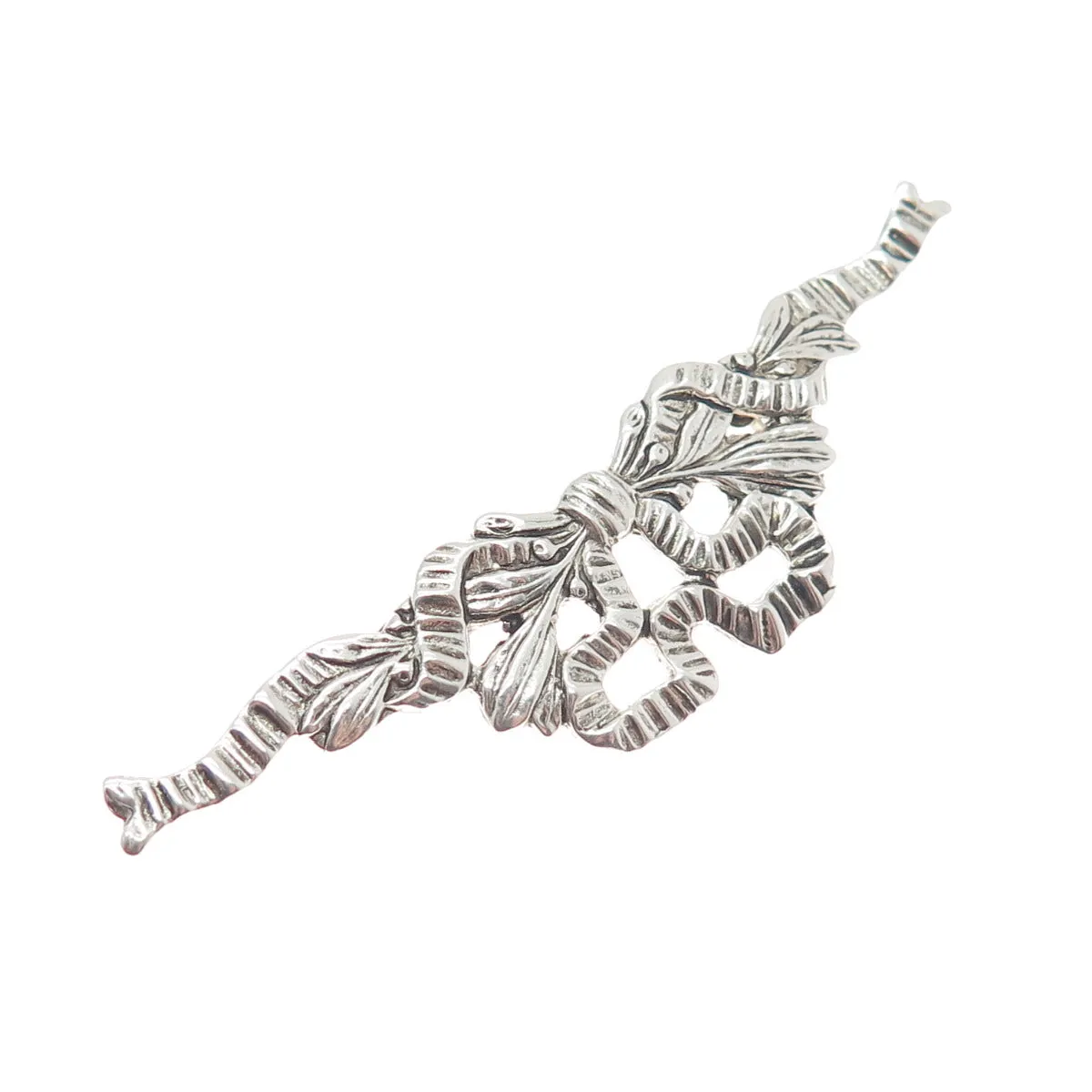 925 Sterling Silver Vintage Ribbon Bow Oxidized Pin Brooch