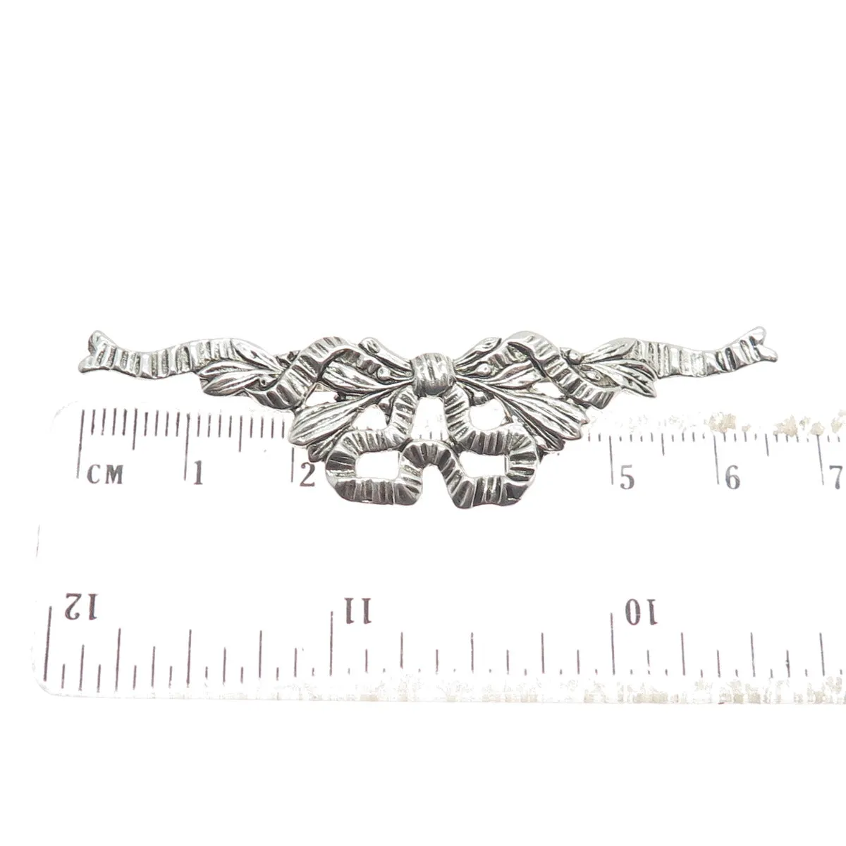 925 Sterling Silver Vintage Ribbon Bow Oxidized Pin Brooch