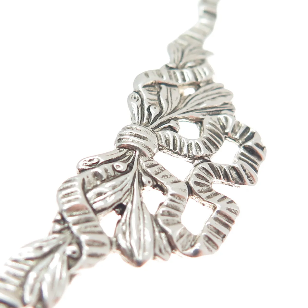 925 Sterling Silver Vintage Ribbon Bow Oxidized Pin Brooch