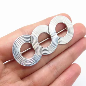 925 Sterling Silver Vintage Striped Triple Open Circle Pin Brooch