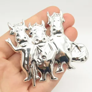 925 Sterling Silver Vintage Triple Cow Design Pin Brooch