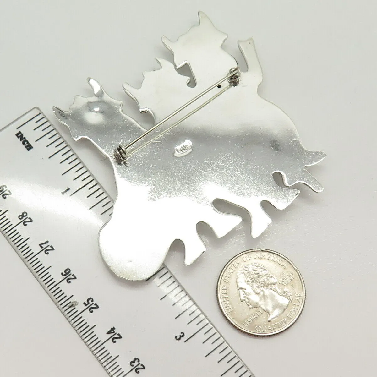 925 Sterling Silver Vintage Triple Cow Design Pin Brooch