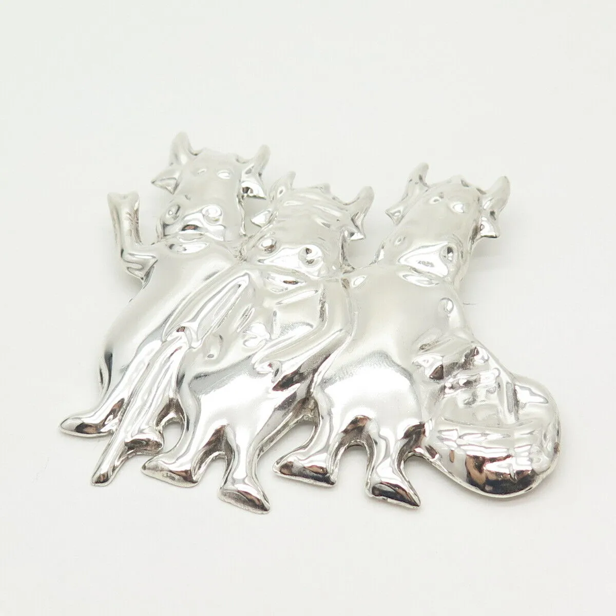 925 Sterling Silver Vintage Triple Cow Design Pin Brooch