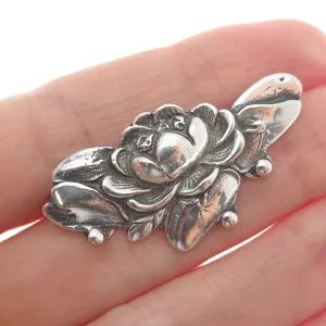 925 Sterling Silver Vintage Water Lily Lotus Blossoms Oxidized Pin Brooch