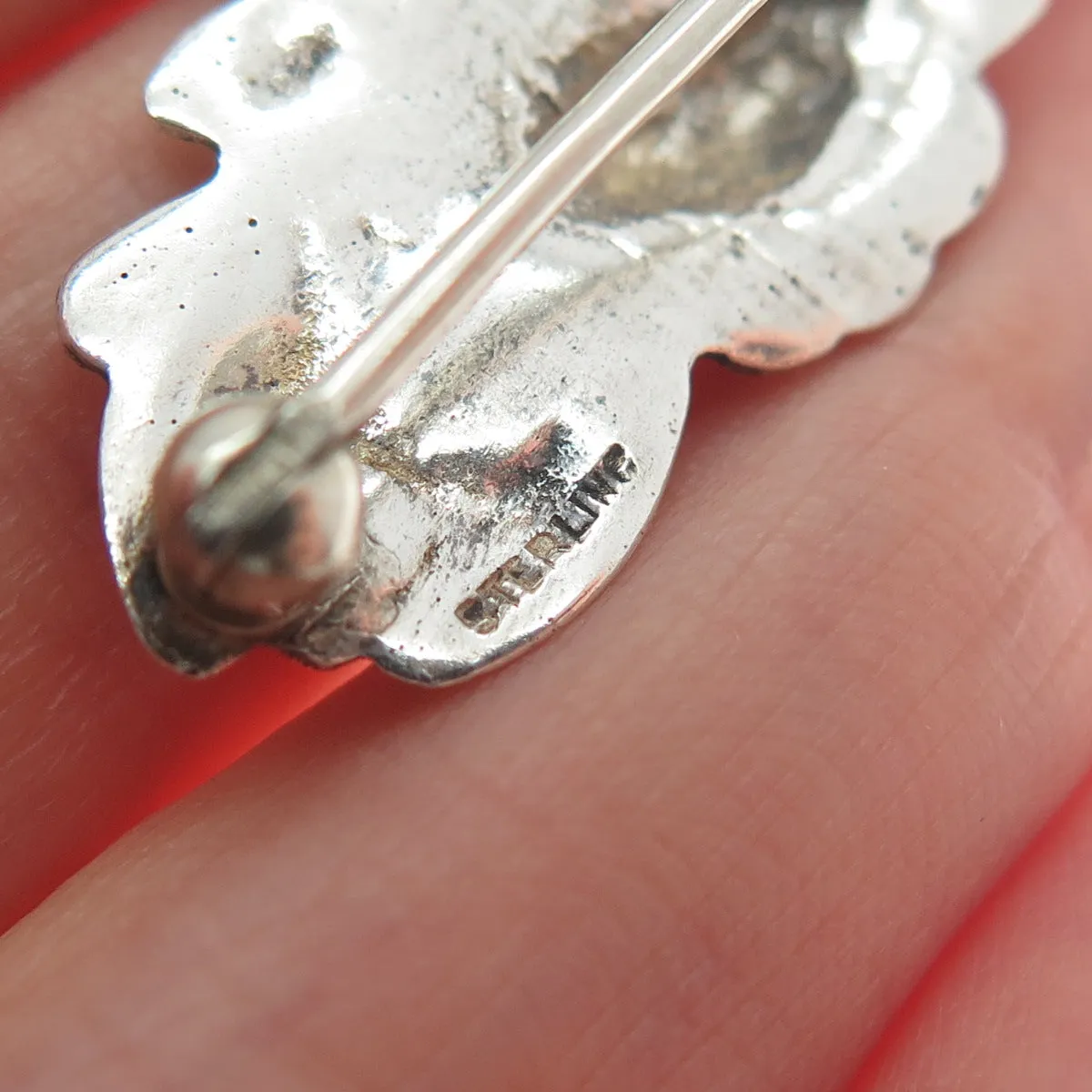 925 Sterling Silver Vintage Water Lily Lotus Blossoms Oxidized Pin Brooch