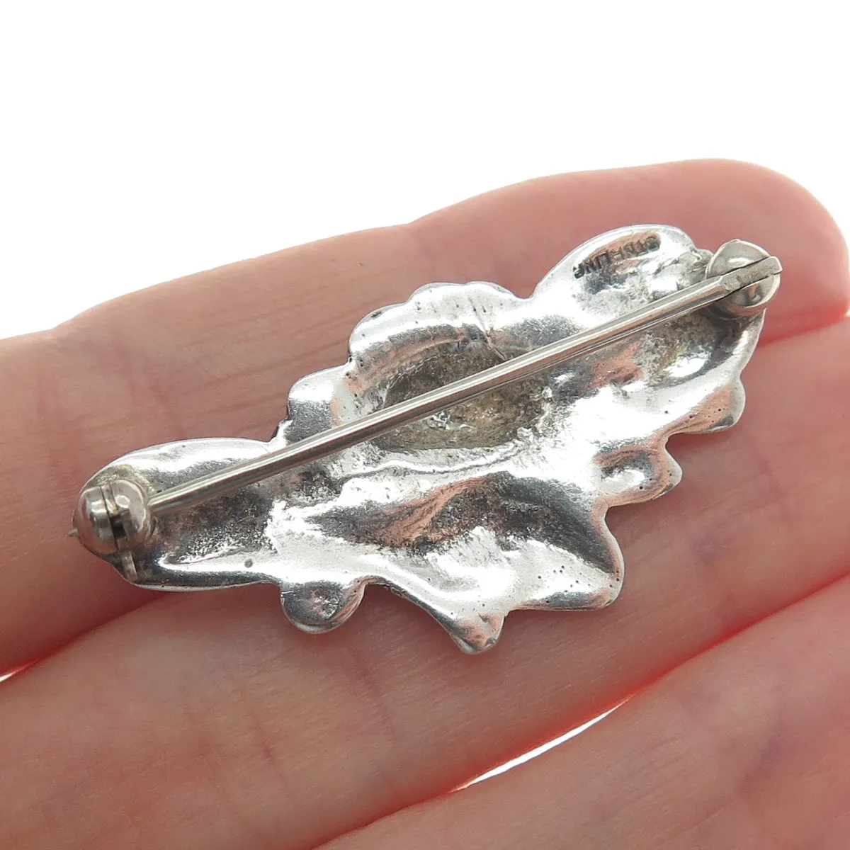 925 Sterling Silver Vintage Water Lily Lotus Blossoms Oxidized Pin Brooch