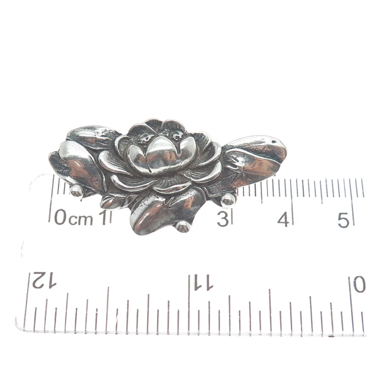 925 Sterling Silver Vintage Water Lily Lotus Blossoms Oxidized Pin Brooch