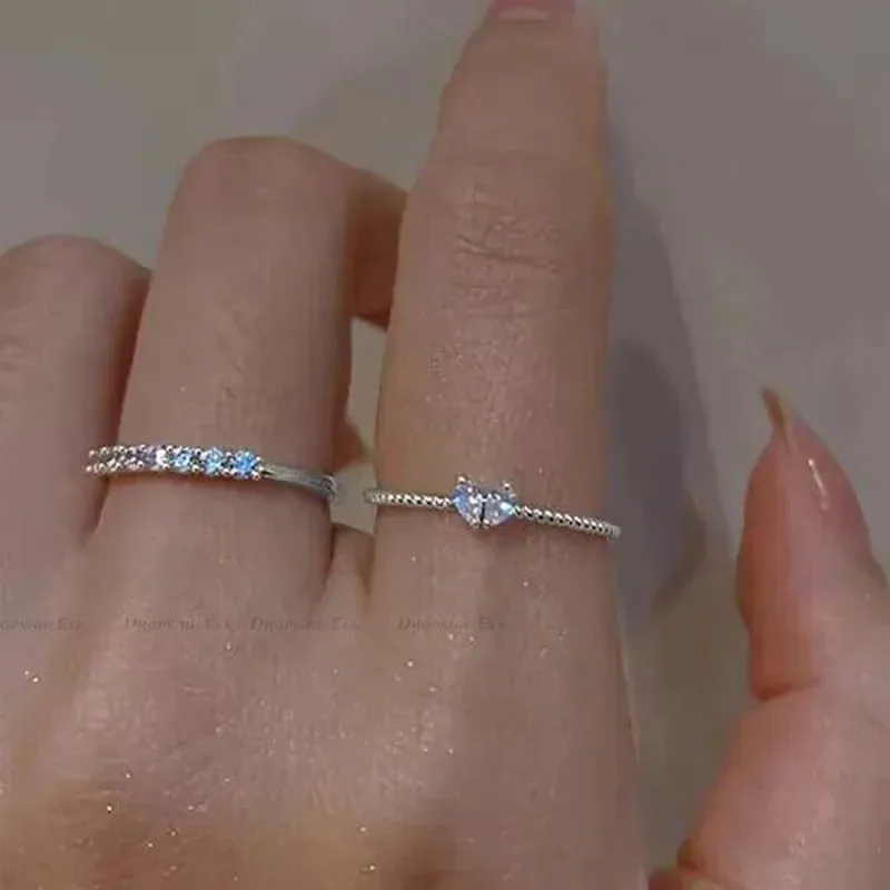 Adjustable Zircon Heart Rings for Women