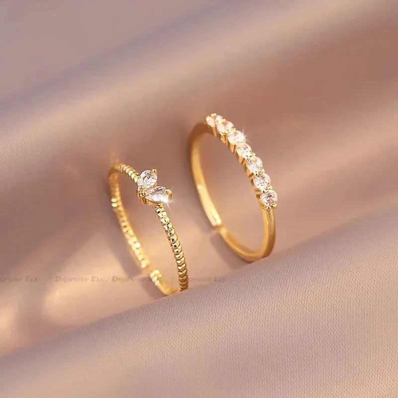 Adjustable Zircon Heart Rings for Women