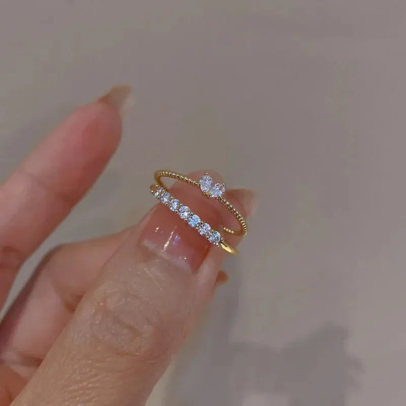 Adjustable Zircon Heart Rings for Women