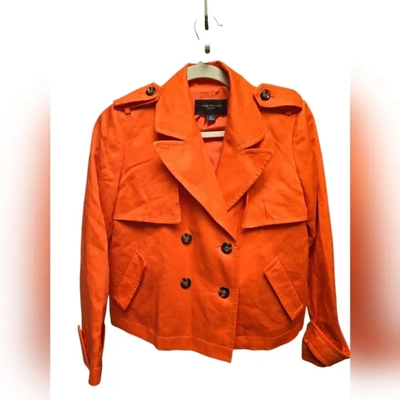 Ann Taylor Petite Twill Swing Trench Coat Sz. PXS Orange