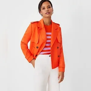 Ann Taylor Petite Twill Swing Trench Coat Sz. PXS Orange