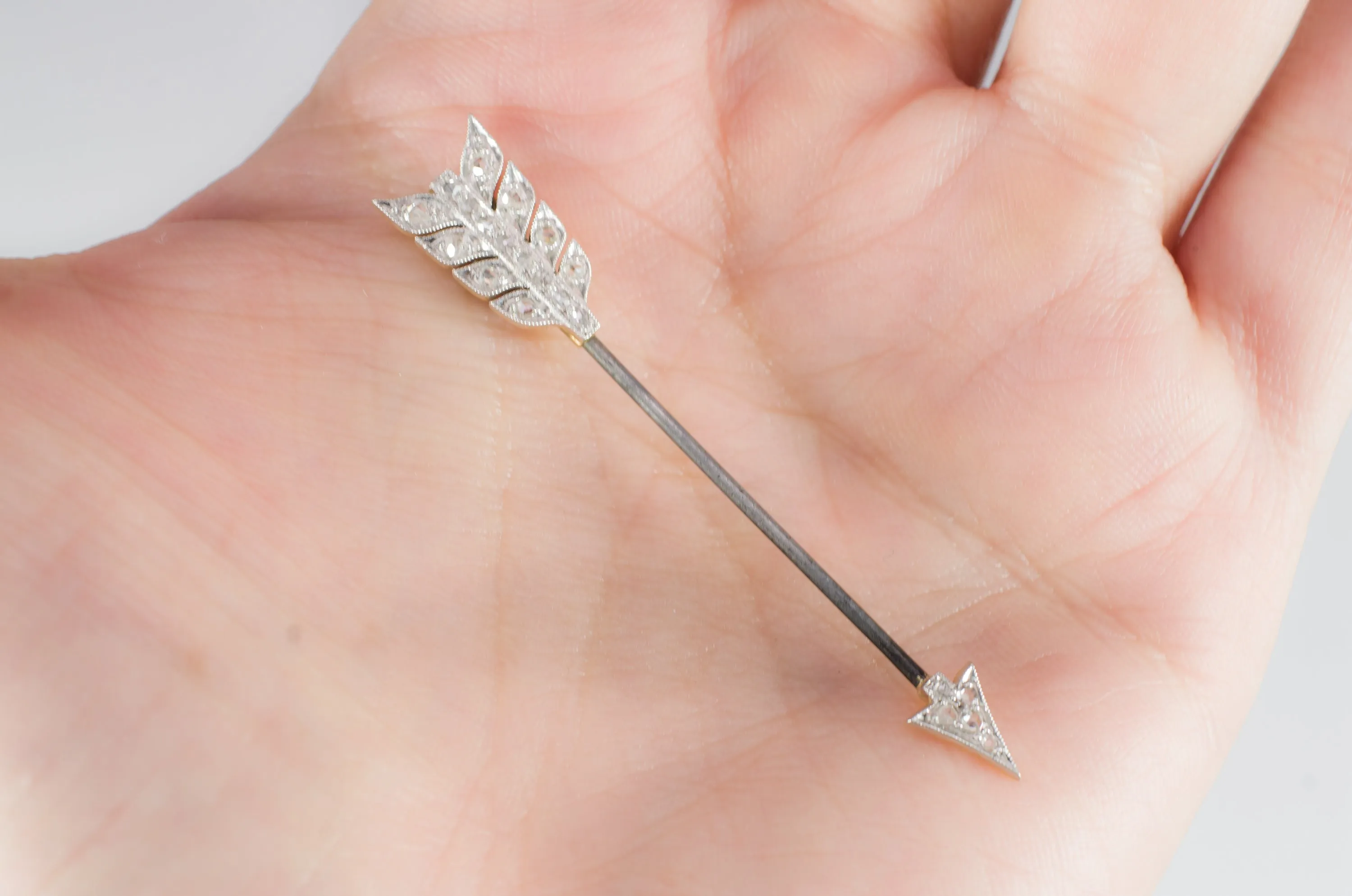 ANTIQUE ARROW JABOT PIN WITH ROSE CUT DIAMONDS