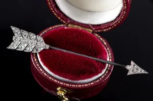 ANTIQUE ARROW JABOT PIN WITH ROSE CUT DIAMONDS