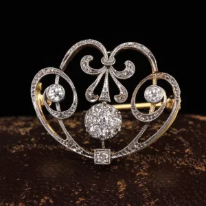 Antique Edwardian 18K Yellow Gold Platinum Old European Diamond Pin