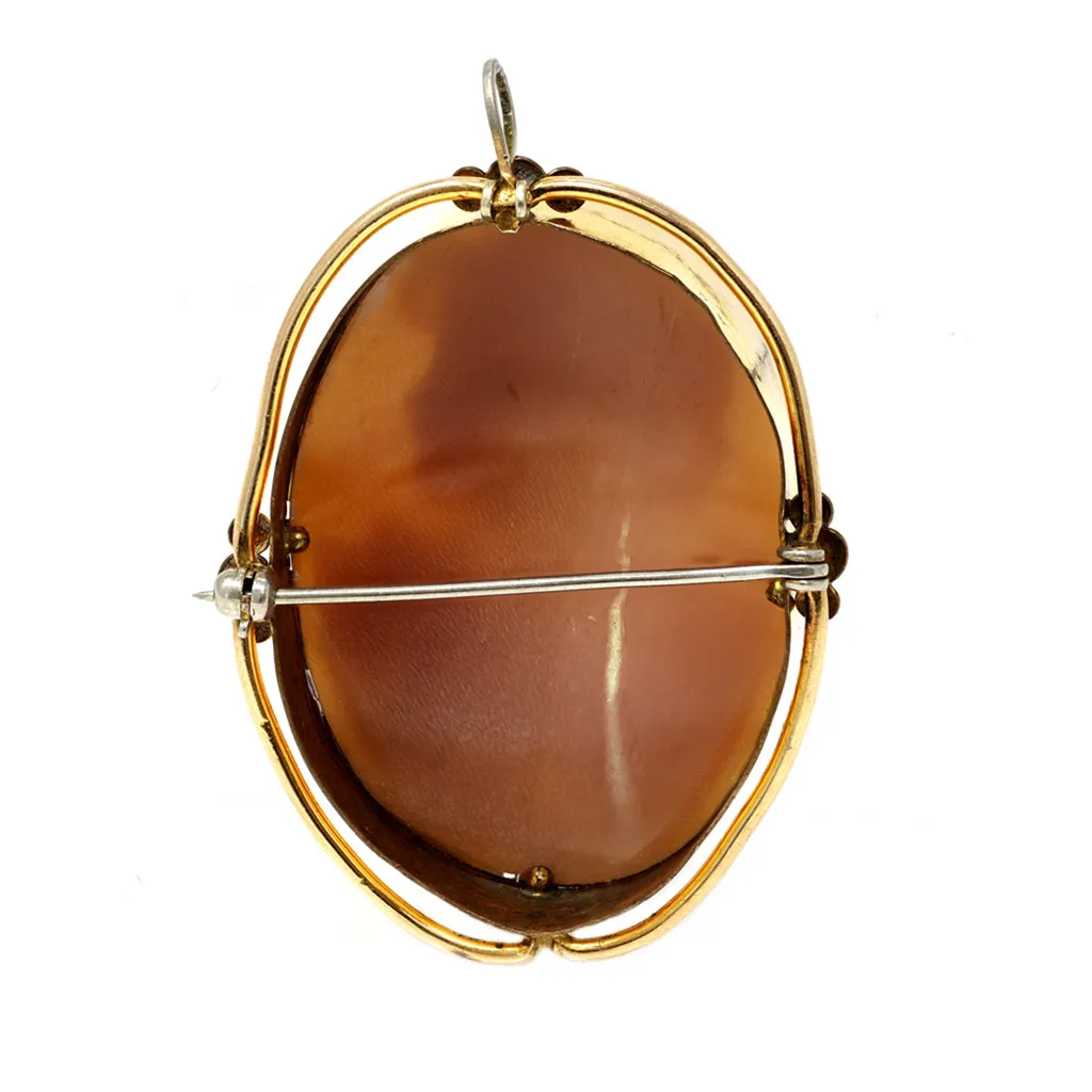 Antique Italian Cameo Brooch or Pendant in 14 Karat Yellow Gold