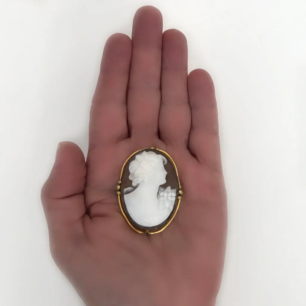Antique Italian Cameo Brooch or Pendant in 14 Karat Yellow Gold