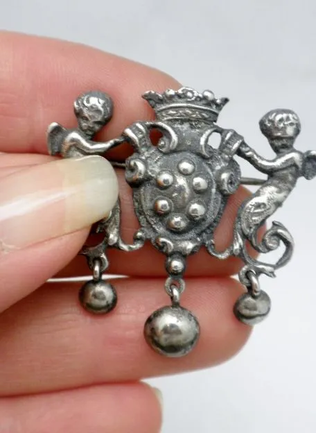Antique Peruzzi 800 Silver Putti Cherub Brooch Italy