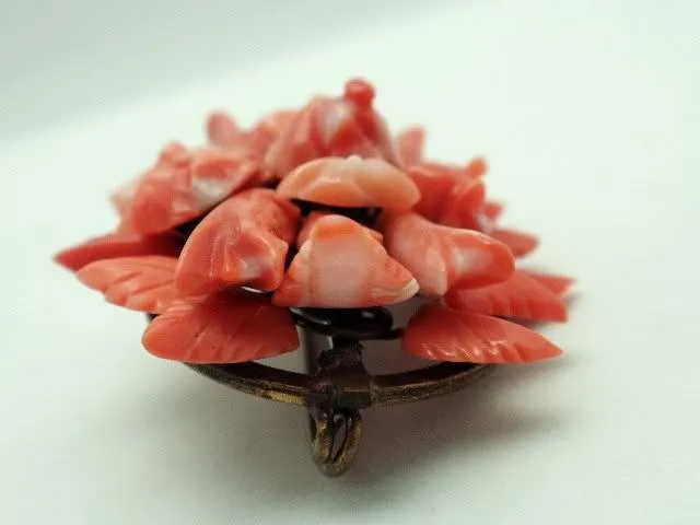 Antique Red Coral GF Brooch Rose