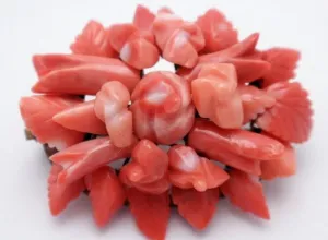 Antique Red Coral GF Brooch Rose