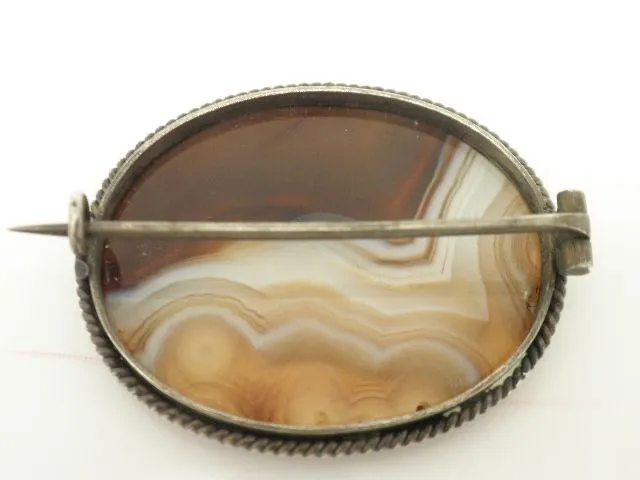 Antique Scottish Sterling Silver Agate Brooch
