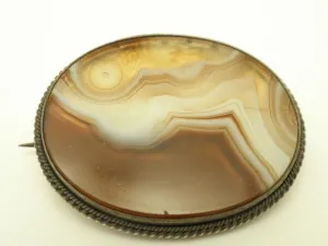 Antique Scottish Sterling Silver Agate Brooch