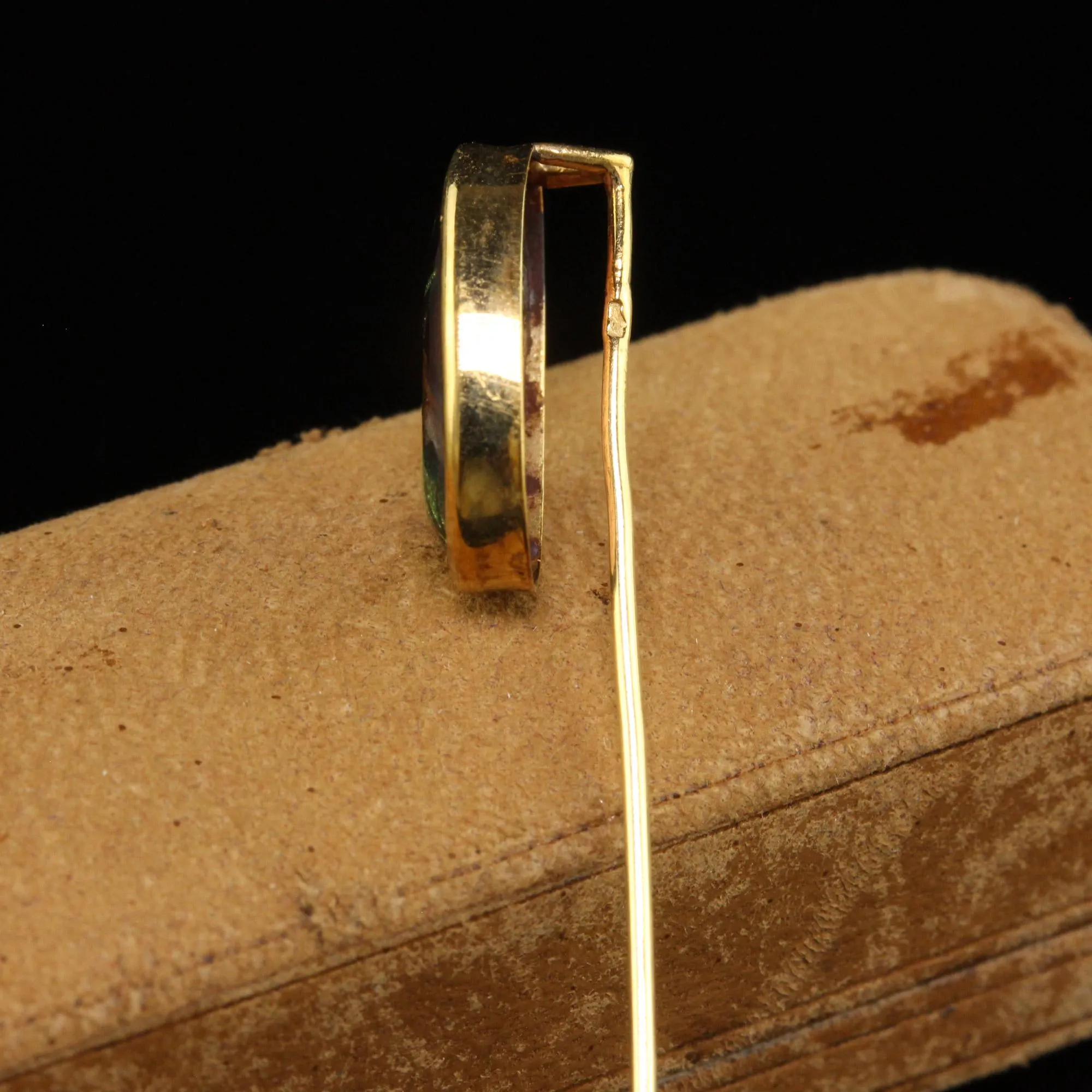 Antique Victorian 18K Yellow French Enameled Woman Stick Pin