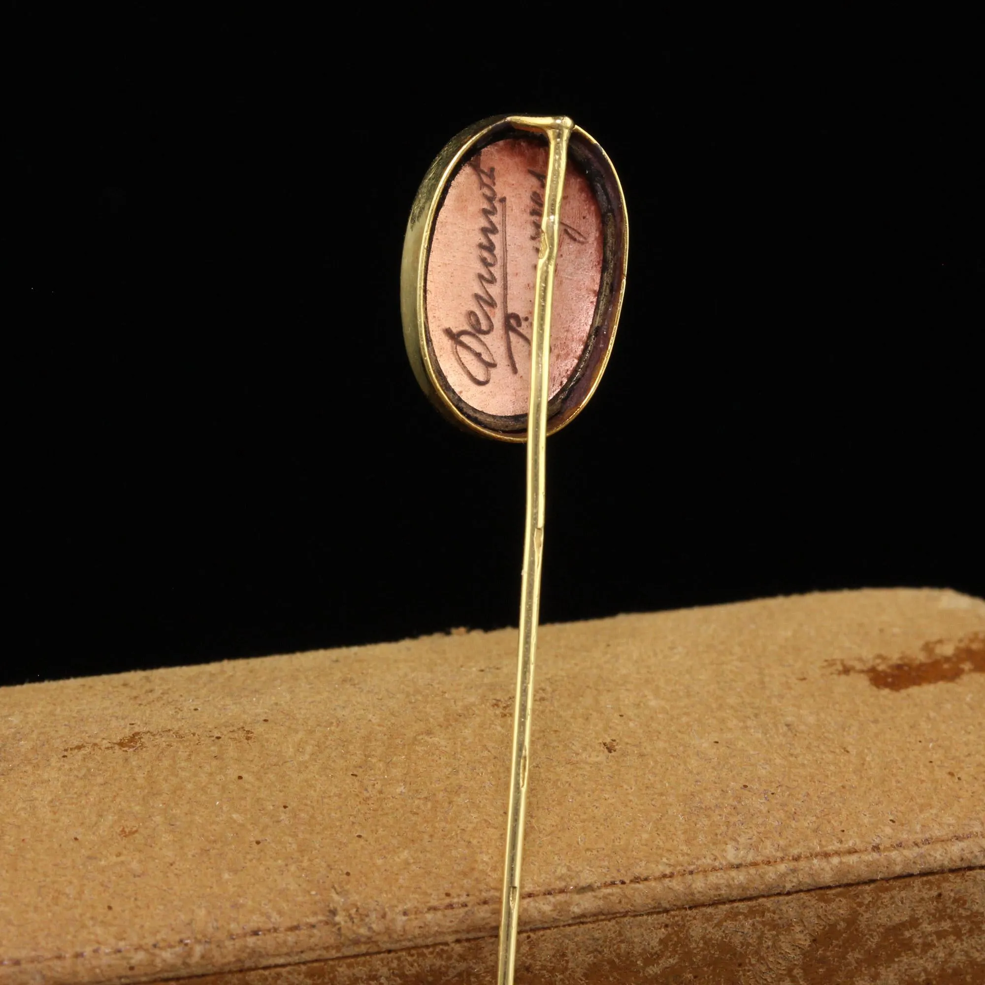 Antique Victorian 18K Yellow French Enameled Woman Stick Pin