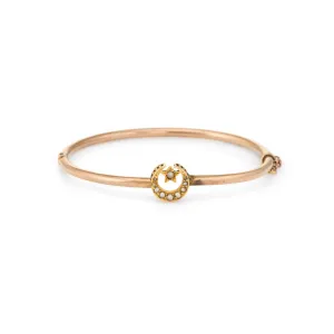 Antique Victorian Bangle Bracelet Crescent Moon Star 10k Rose Gold Fine Vintage