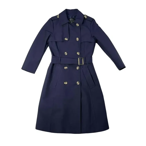 Antonio Melani Women's Double Breasted Belted Long Sleeve Navy Maxi Trench XS