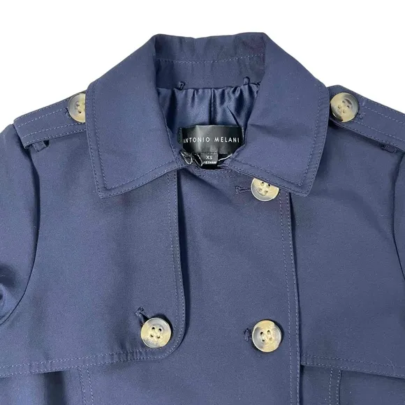 Antonio Melani Women's Double Breasted Belted Long Sleeve Navy Maxi Trench XS