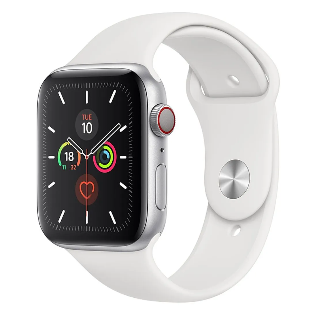 Apple Watch Series 5 44mm Silver Aluminum Case (GPS   Cellular) w/ White Sport Band - Excellent - Refurbished (AU Version)