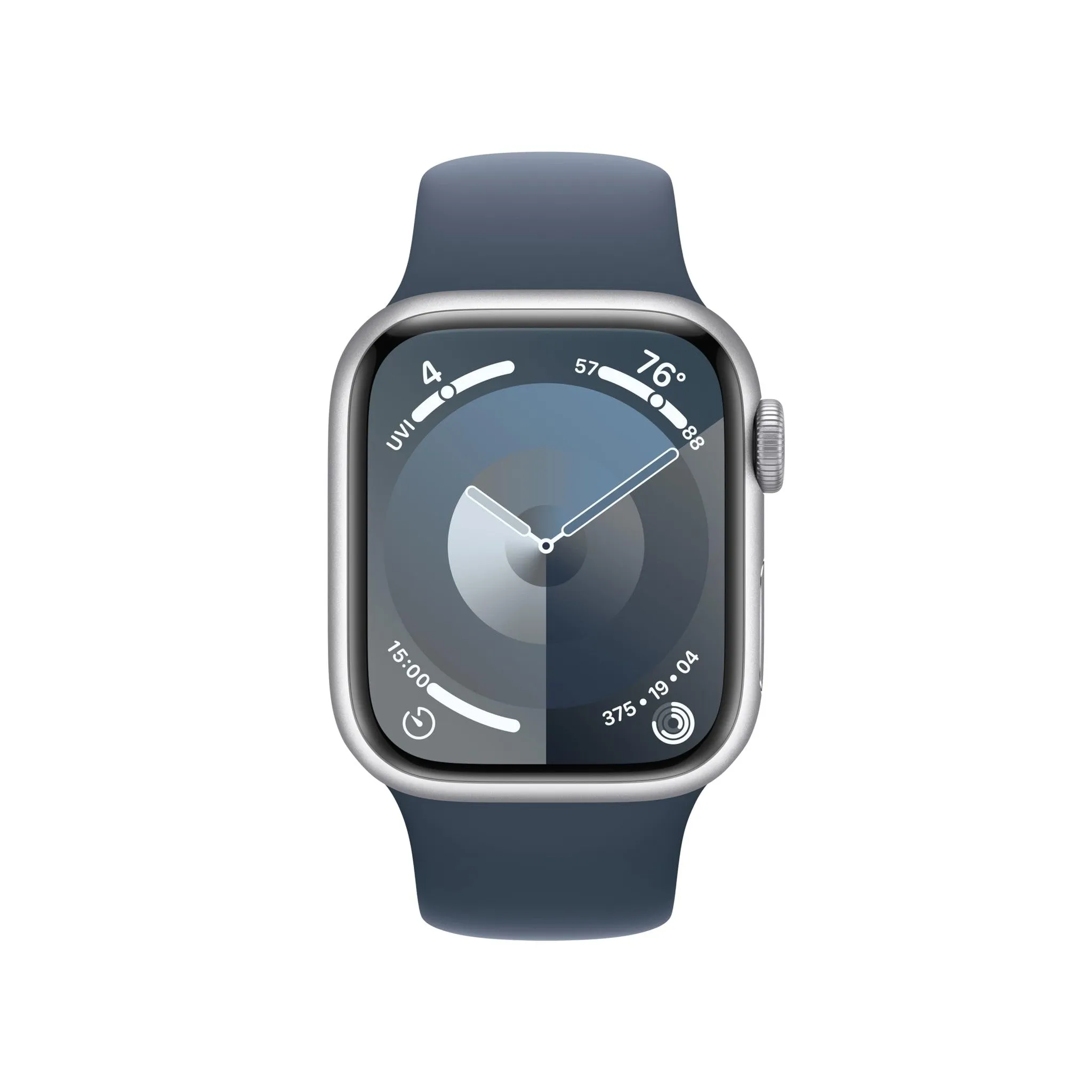 Apple Watch Series 9 [GPS 41mm] Smartwatch with Silver Aluminum Case with Storm Blue Sport Band S/M.