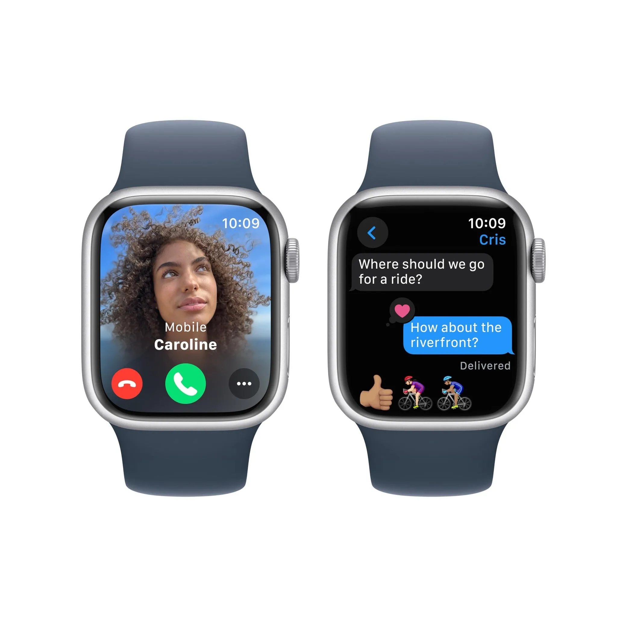 Apple Watch Series 9 [GPS 41mm] Smartwatch with Silver Aluminum Case with Storm Blue Sport Band S/M.