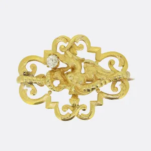 Art Nouveau Diamond Phoenix Brooch