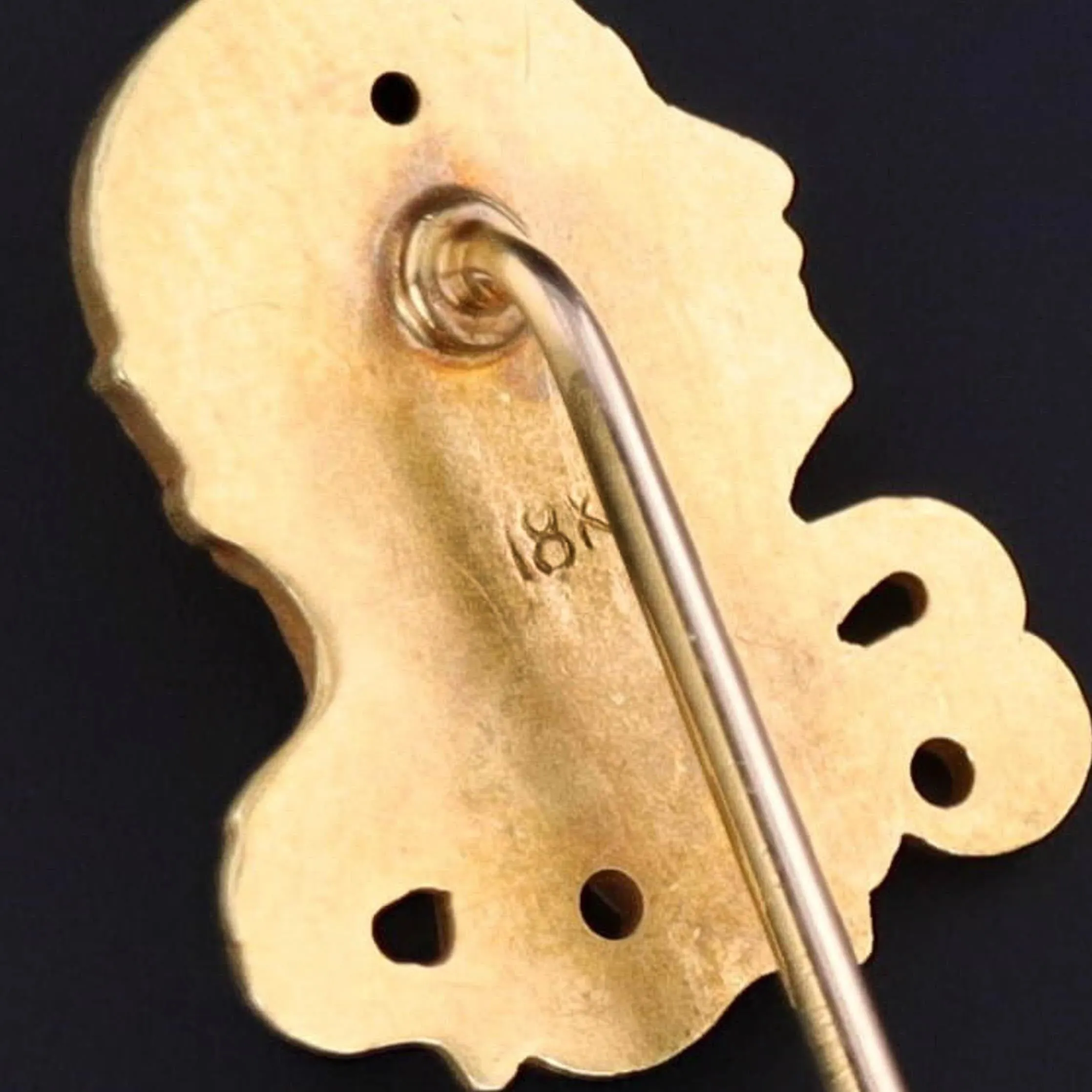 Art Nouveau Enamel Lady Stickpin of 18k Gold