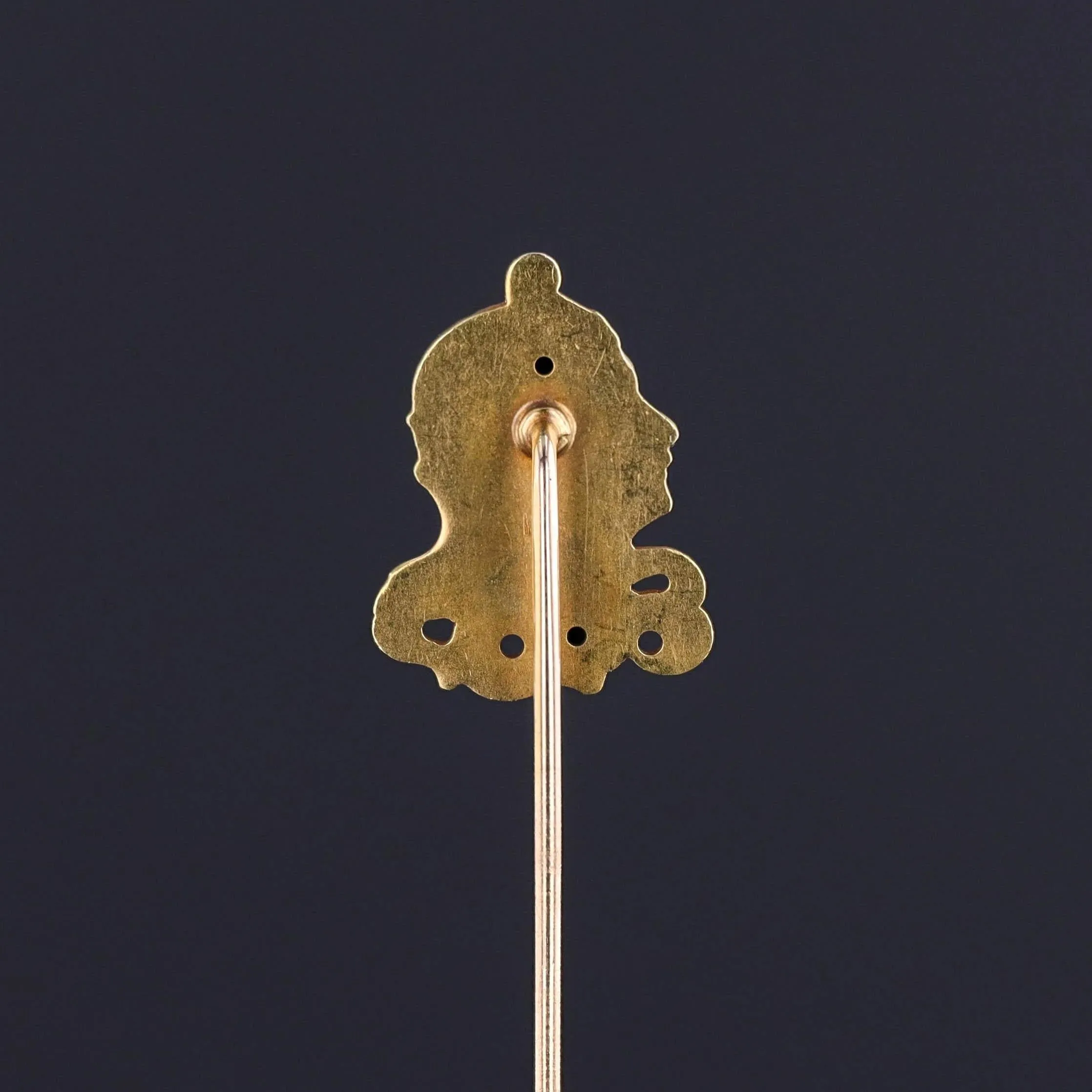 Art Nouveau Enamel Lady Stickpin of 18k Gold