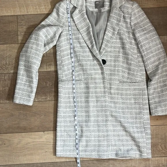 ASOS full length trench tweed design single button collared gray &amp; white 6