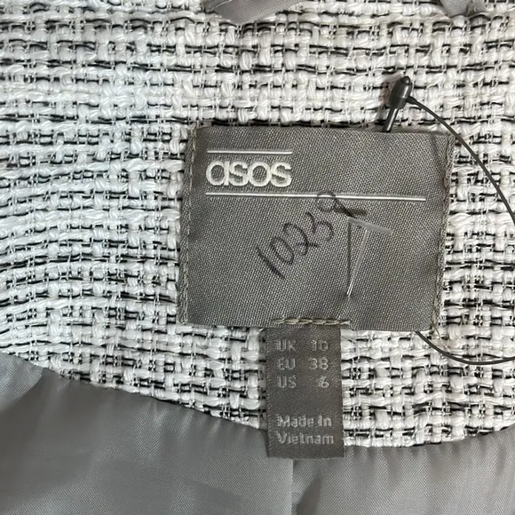 ASOS full length trench tweed design single button collared gray &amp; white 6