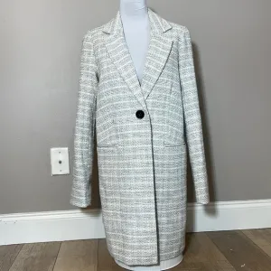 ASOS full length trench tweed design single button collared gray &amp; white 6
