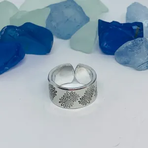 Aster Flowers Hand Stamped Ring | September Birth Flower Ring | Stamped Metal Cuff Ring | Adjustable Ring with Flowers | Gift for Her