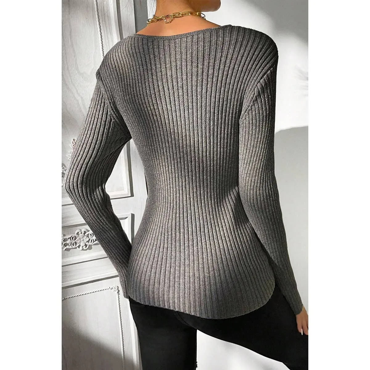 Asymmetrical Neck Knit Elastic Fit Solid Sweater