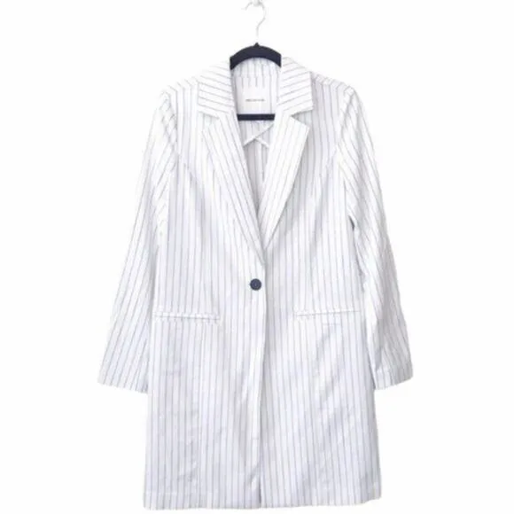 AVEC LES FILLES Pinstripe Longline Blazer Coat White {3T14}